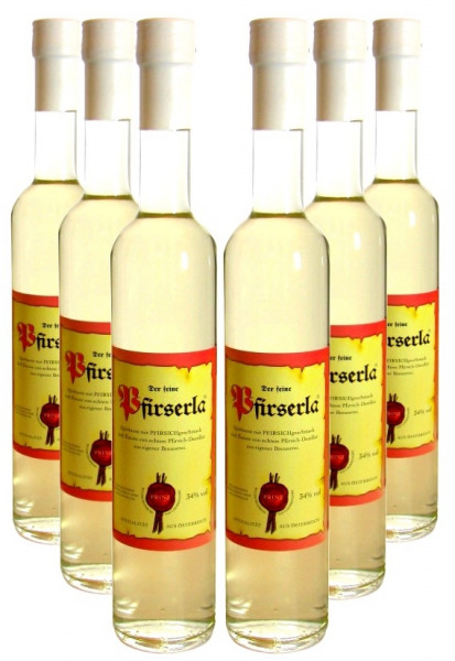 6 Flaschen Prinz Pfirserla (Pfirsichschnaps) 0,5l aus Hörbranz in Österreich