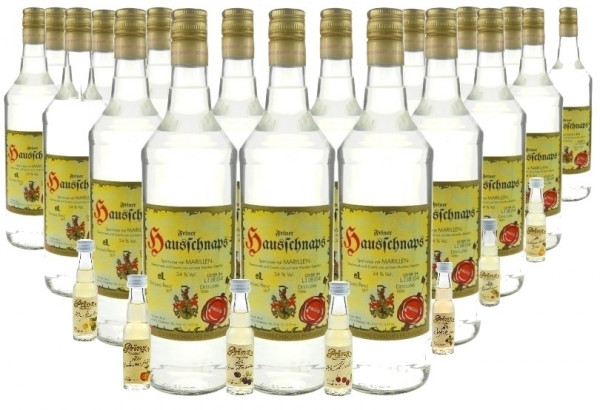 18 Flaschen Prinz Hausschnaps Marille 1,0l mit 7 Miniaturen Alte Sorten - milder Schnaps aus Hörbran