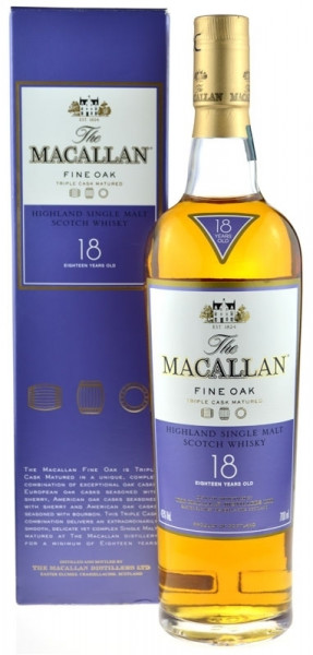 Macallan Whisky 18 Jahre Fine Oak 0,7l mit lila Geschenkpackung