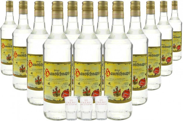 12 Flaschen Prinz Hausschnaps Marille 1,0l + 3 Gläser