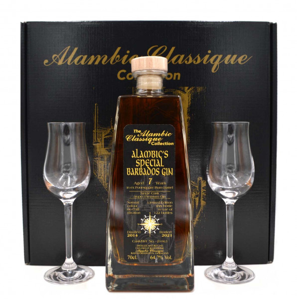Alambic's Special Barbados Gin Jahrgang 2014 - 0,7l Decanterflasche mit 2 Gläsern
