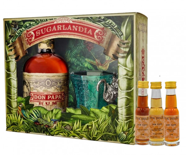 Don Papa Geschenkset - Rum 0,7l + Glas + Vita Dulcis Minis 0,02l (10 Jahre, Masskara, Sherry Cask)