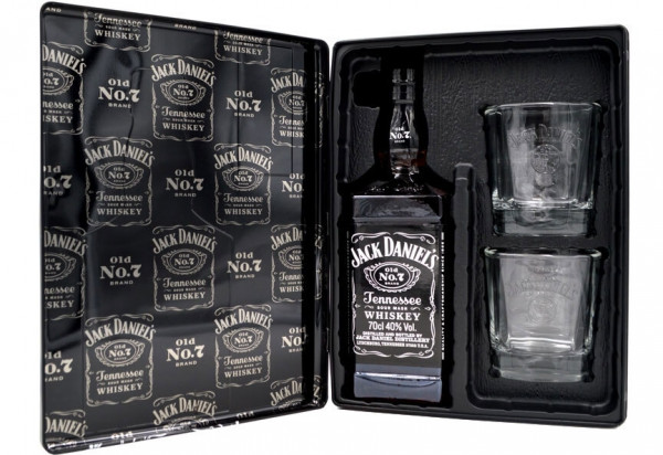 Jack Daniel's 0,7l + 2 Gläser in edler Metallkassette