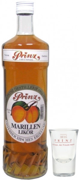 Prinz Marillenlikör mit dem Saft reifer Marillen 1,0l aus Hörbranz in Österreich incl. 1 Glas