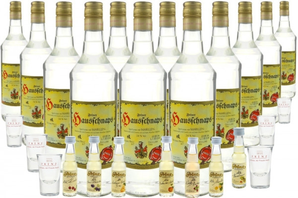 15 Flaschen Prinz Hausschnaps Marille 1,0l incl. 7 Prinz Alte Sorten Miniaturen & 6 Stamperl