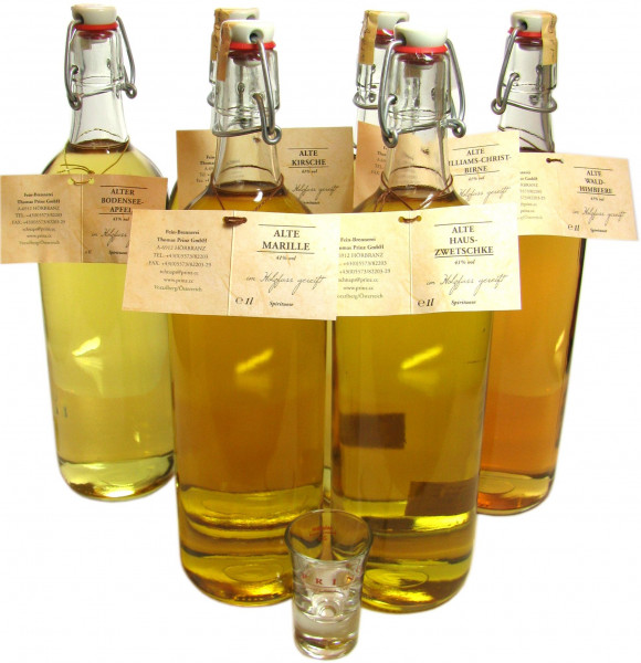 6 Flaschen Prinz Alte Sorten sortiert 1,0l incl. 2 Gläser - im Holzfass gereift aus Österreich